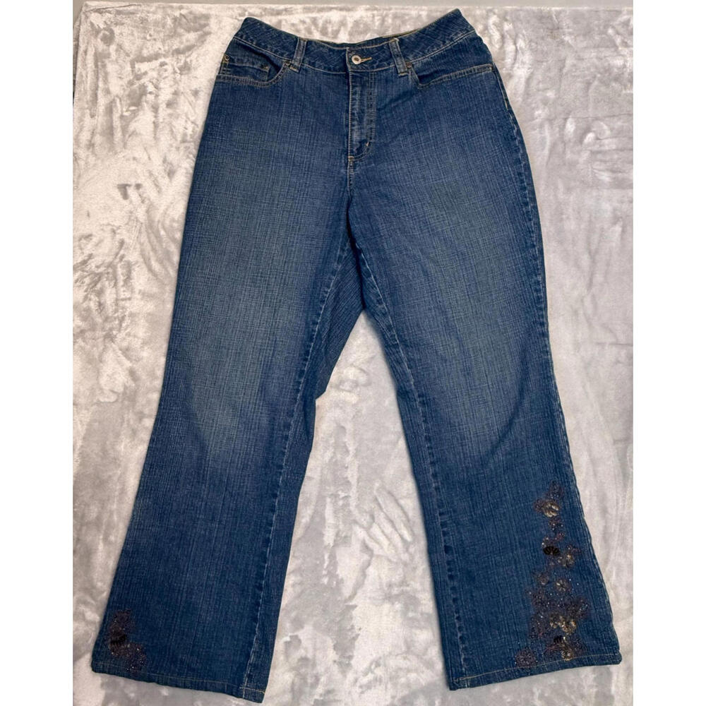 Coldwater Creek Women's Jeans Size‎ 14 High Rise Wide Leg Embroidered. *Read*